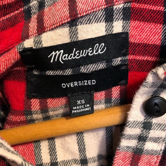 Madewell Red Oversized Ex Boyfriend Plaid Flannel Button Down Shirt Size XS - Picture 12 of 14